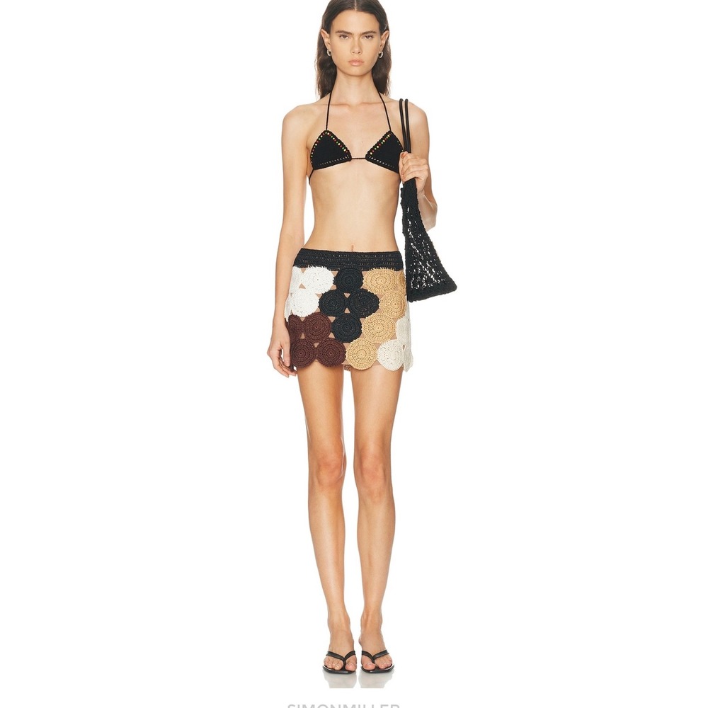 Simon Miller Multi Crochet Circle Mini Skirt XL Black Tan Brown White Boho